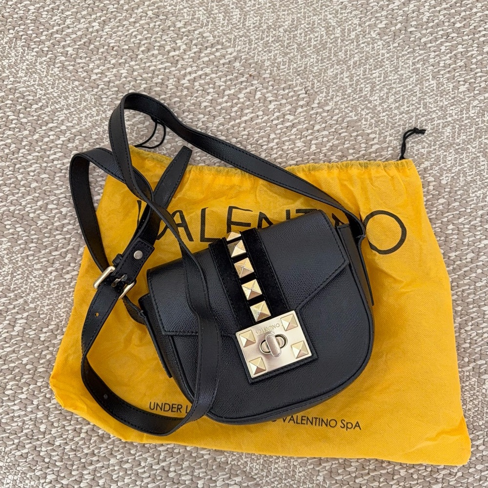 Valentino Black Crossbody Bag with Gold Studs